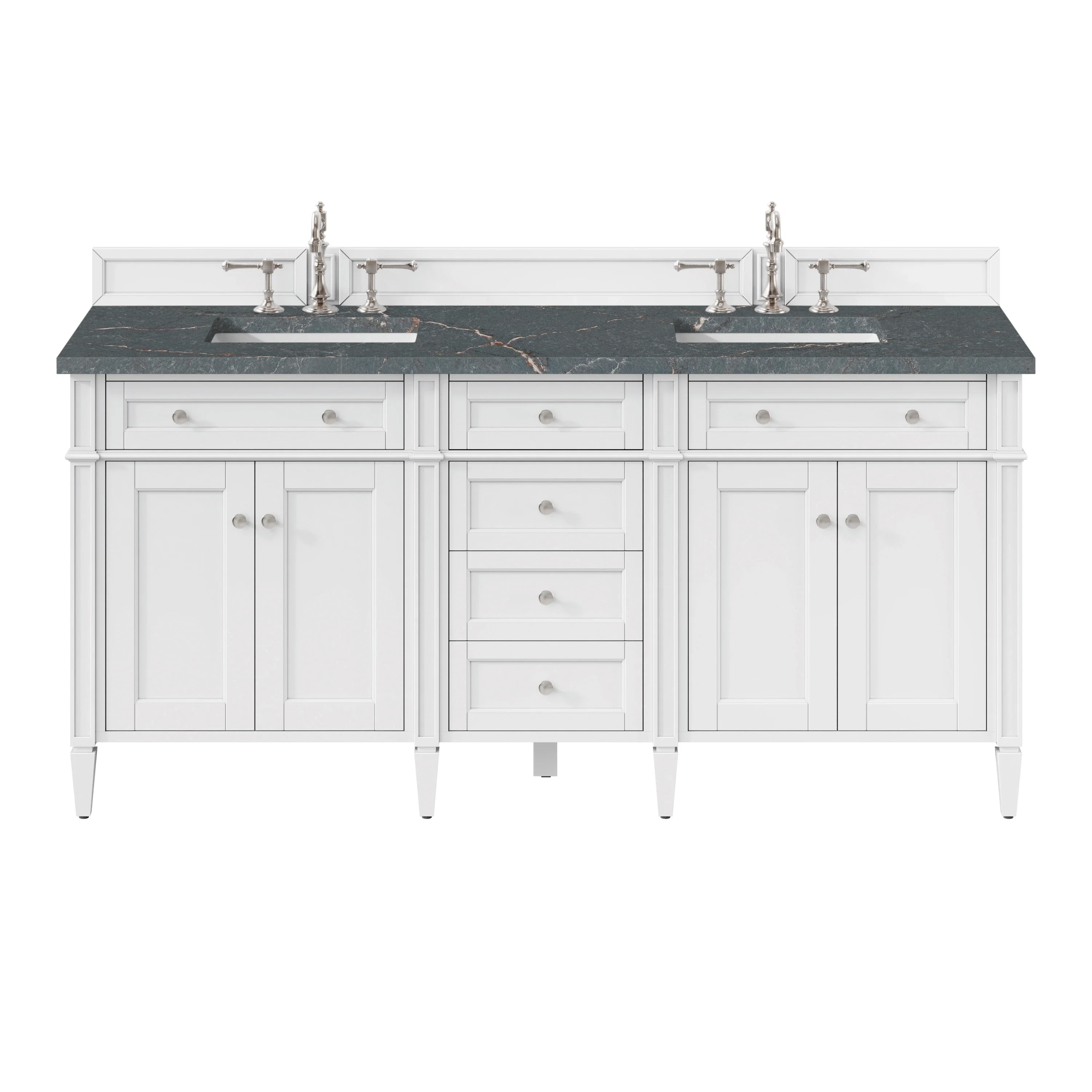 Brittany 72" Double Vanity, Bright White Vanity w/ 3 CM Parisien Bleu Silestone Top w/FreePower Wireless Charger