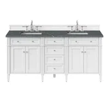 Brittany 72" Double Vanity, Bright White Vanity w/ 3 CM Parisien Bleu Silestone Top w/FreePower Wireless Charger