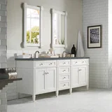 Brittany 72" Double Vanity, Bright White Vanity w/ 3 CM Parisien Bleu Silestone Top w/FreePower Wireless Charger