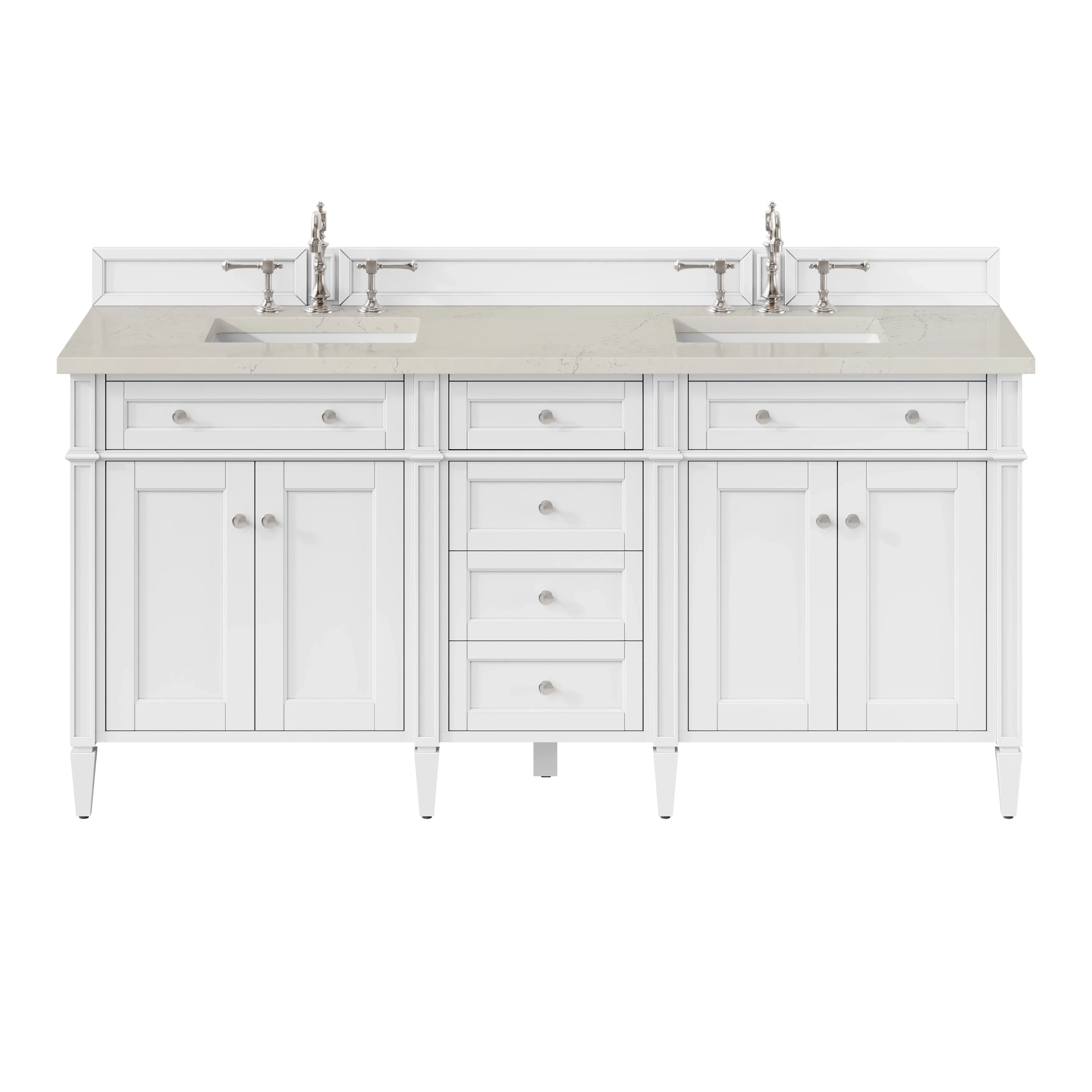 Brittany 72" Double Vanity in Bright White, w/ 3 CM Siberian Silestone Top w/FreePower Wireless Charger