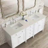 Brittany 72" Double Vanity in Bright White, w/ 3 CM Siberian Silestone Top w/FreePower Wireless Charger