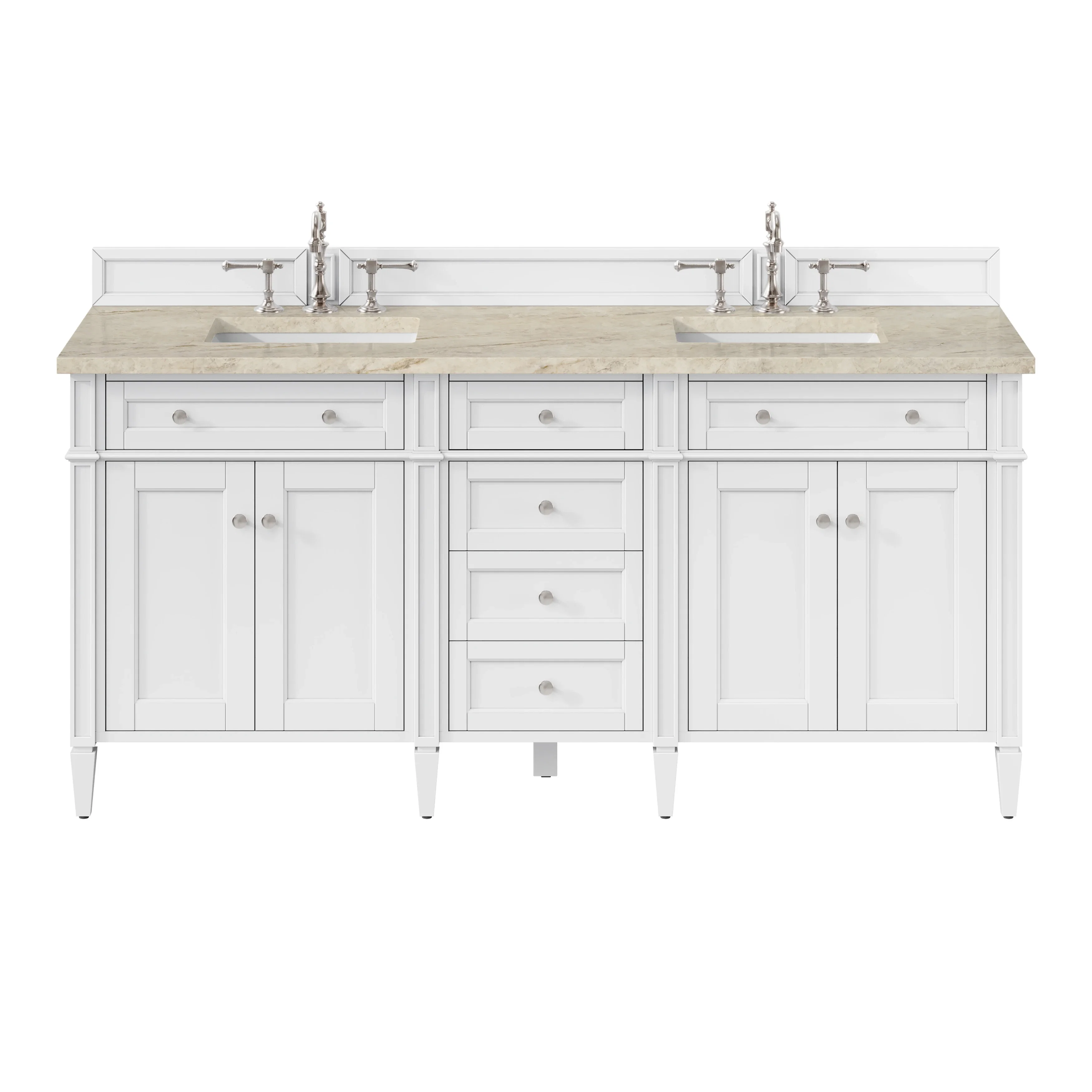 Brittany 72" Double Vanity in Bright White, w/ 3 CM Tajnar Eclos Top w/FreePower Wireless Charger