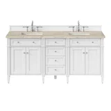 Brittany 72" Double Vanity in Bright White, w/ 3 CM Tajnar Eclos Top w/FreePower Wireless Charger