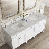 Brittany 72" Double Vanity, Bright White Vanity w/ 3 CM Victorian Silver Silestone Top w/FreePower Wireless Charger