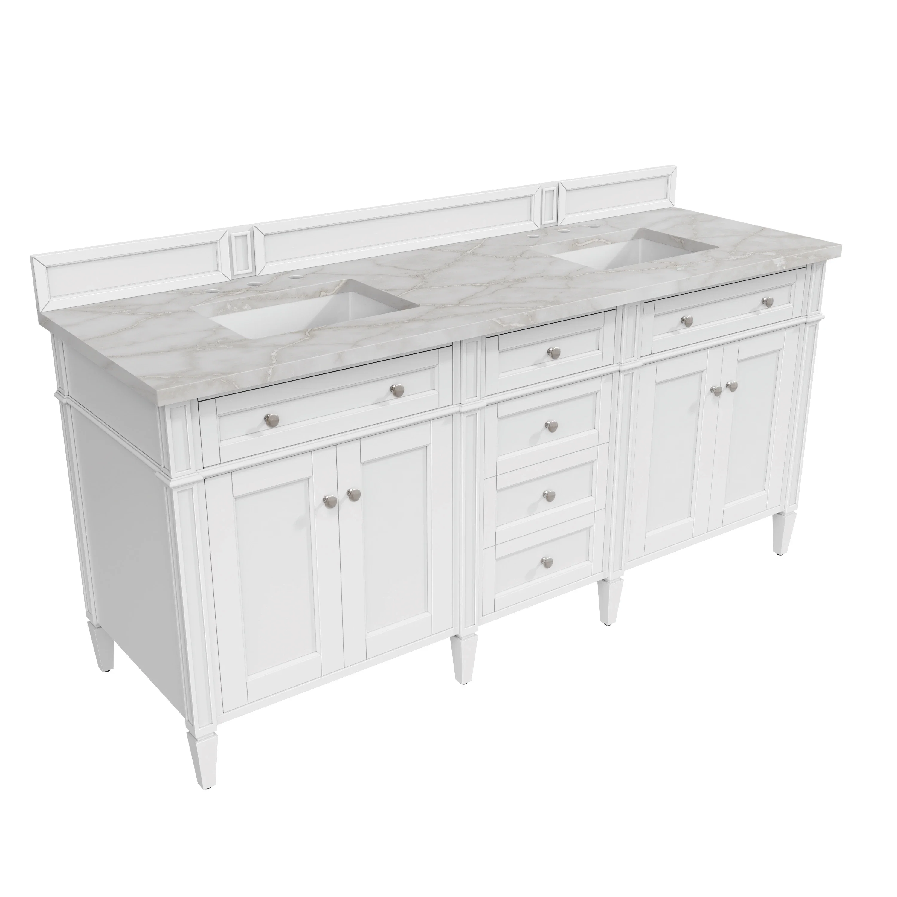 Brittany 72" Double Vanity, Bright White Vanity w/ 3 CM Victorian Silver Silestone Top w/FreePower Wireless Charger