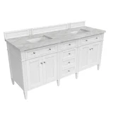 Brittany 72" Double Vanity, Bright White Vanity w/ 3 CM Victorian Silver Silestone Top w/FreePower Wireless Charger