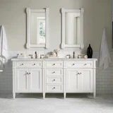 Brittany 72" Double Vanity, Bright White Vanity w/ 3 CM Victorian Silver Silestone Top w/FreePower Wireless Charger