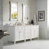 Brittany 72" Double Vanity, Bright White Vanity w/ 3 CM Victorian Silver Silestone Top w/FreePower Wireless Charger