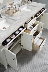 Brittany 72" Double Vanity, Bright White Vanity w/ 3 CM Victorian Silver Silestone Top w/FreePower Wireless Charger