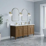 Brittany 72" Double Vanity, Pecan w/ Single Hole 3 CM White Zeus Silestone Top and Matching Backsplash