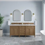 Brittany 72" Double Vanity, Pecan w/ 3 CM Carrara Marble Top