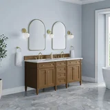 Brittany 72" Double Vanity, Pecan w/ 3 CM Carrara Marble Top