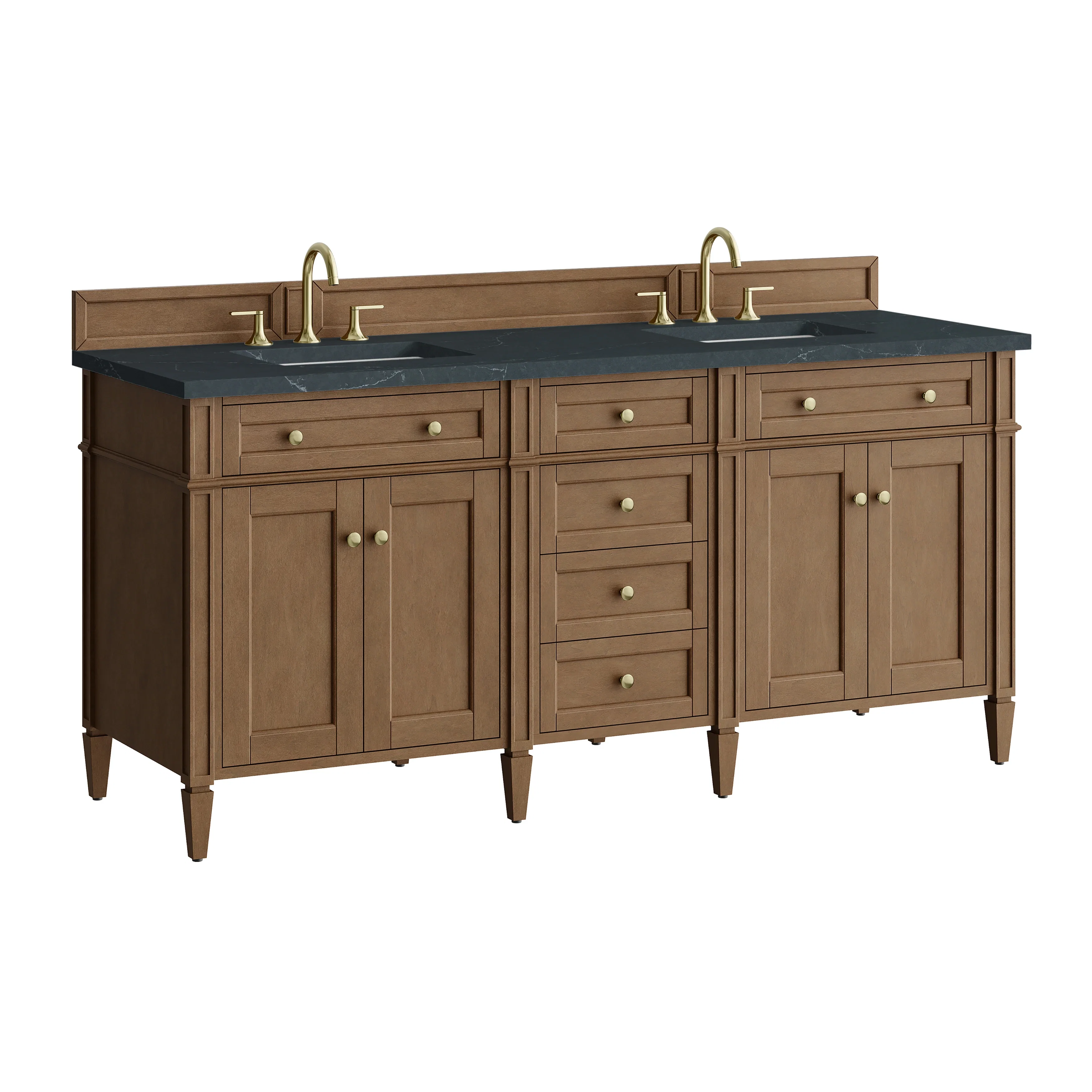 Brittany 72" Double Vanity, Pecan w/ 3 CM Charcoal Soapstone Silestone Top