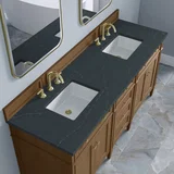 Brittany 72" Double Vanity, Pecan w/ 3 CM Charcoal Soapstone Silestone Top