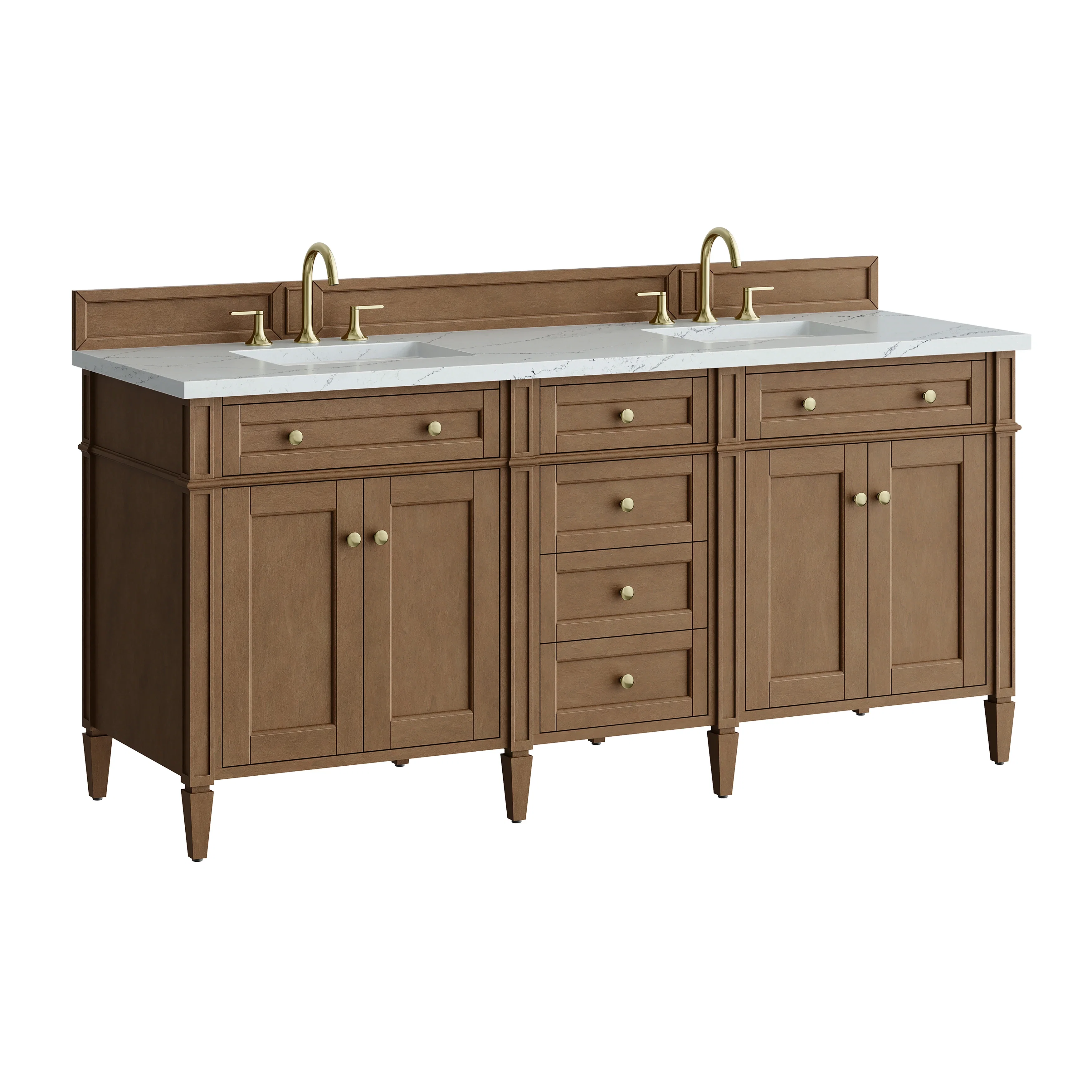 Brittany 72" Double Vanity, Pecan w/ 3 CM Ethereal Noctis Silestone Top