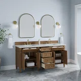 Brittany 72" Double Vanity, Pecan w/ 3 CM Ethereal Noctis Silestone Top