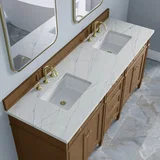 Brittany 72" Double Vanity, Pecan w/ 3 CM Ethereal Noctis Silestone Top