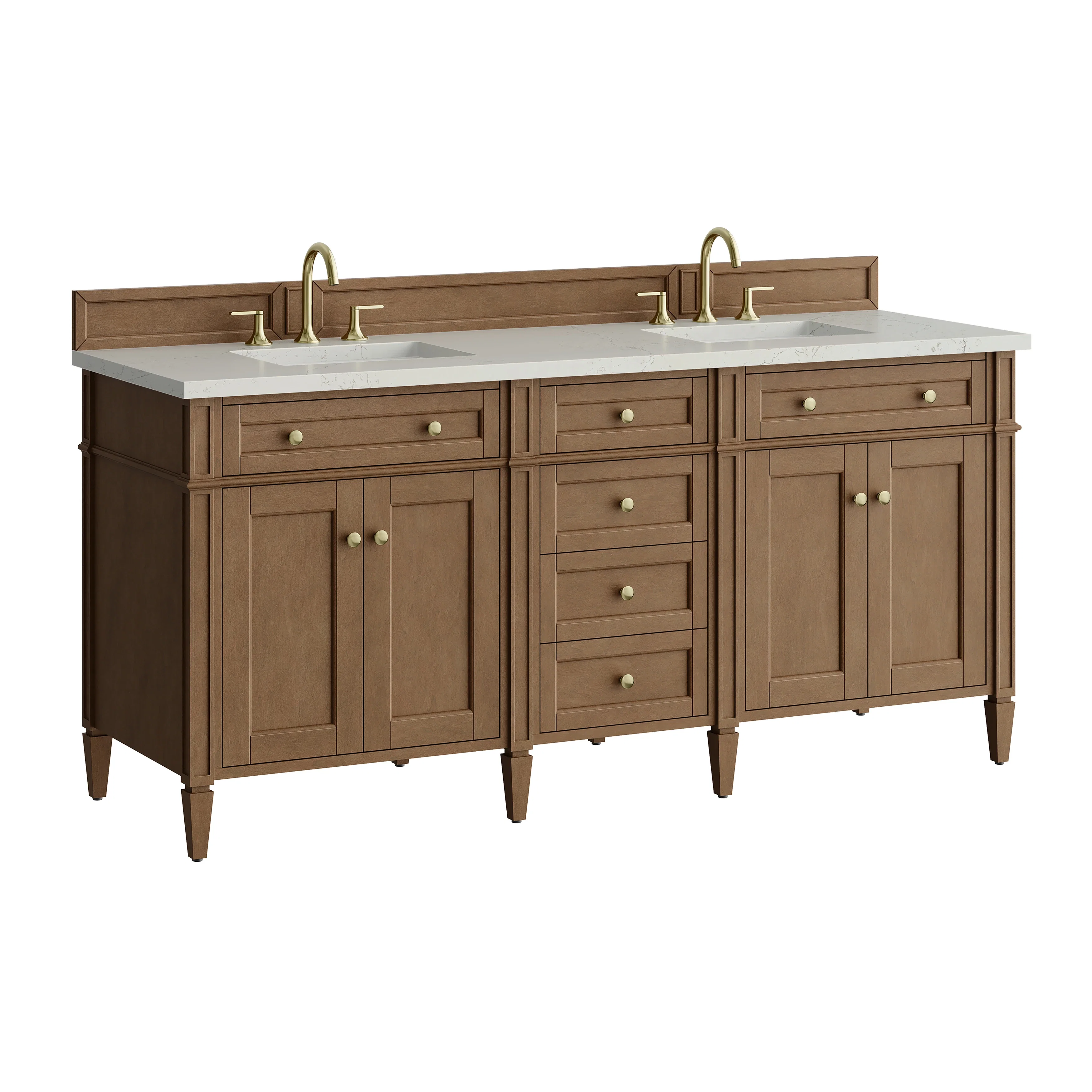 Brittany 72" Double Vanity, Pecan w/ 3 CM Siberian Silestone Top