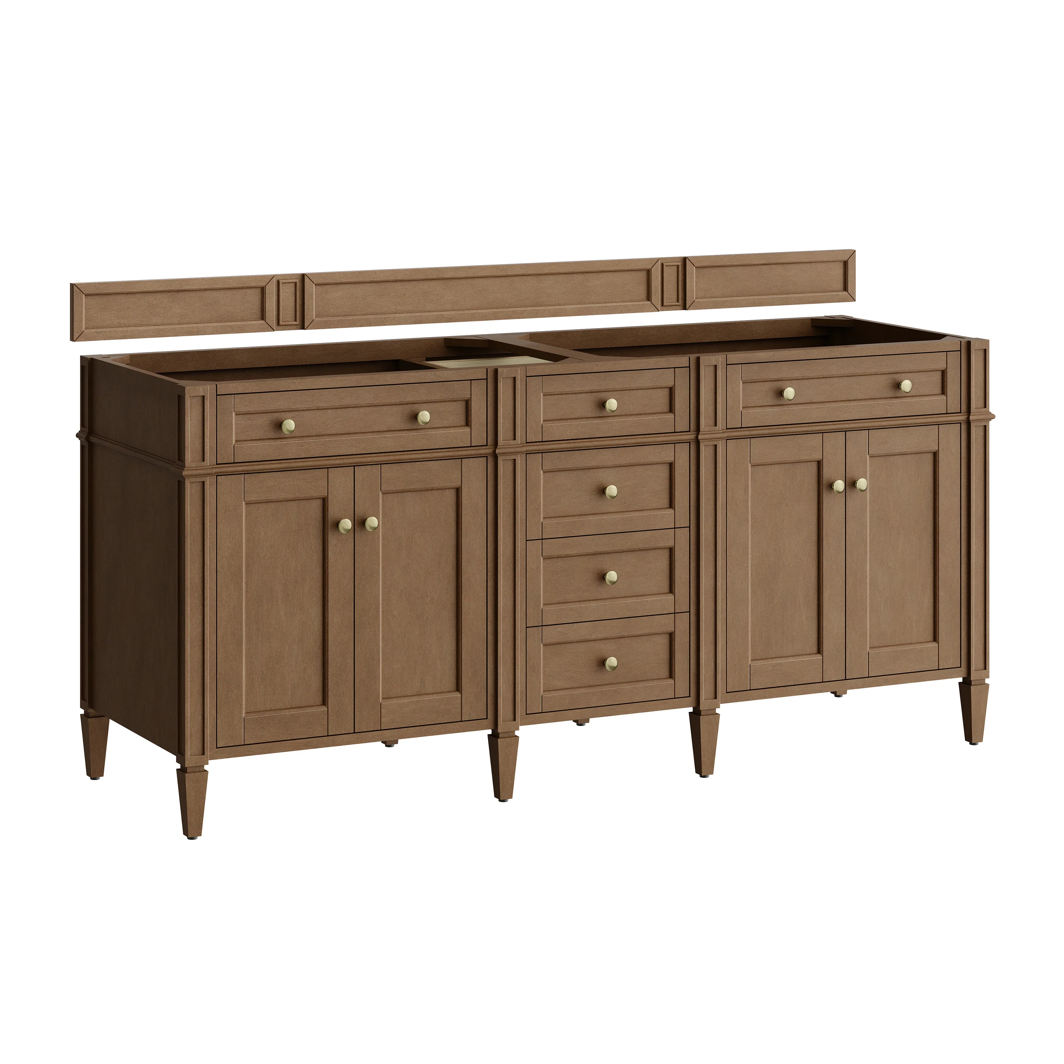 Brittany 72" Double Vanity, Pecan w/ 3 CM Siberian Silestone Top