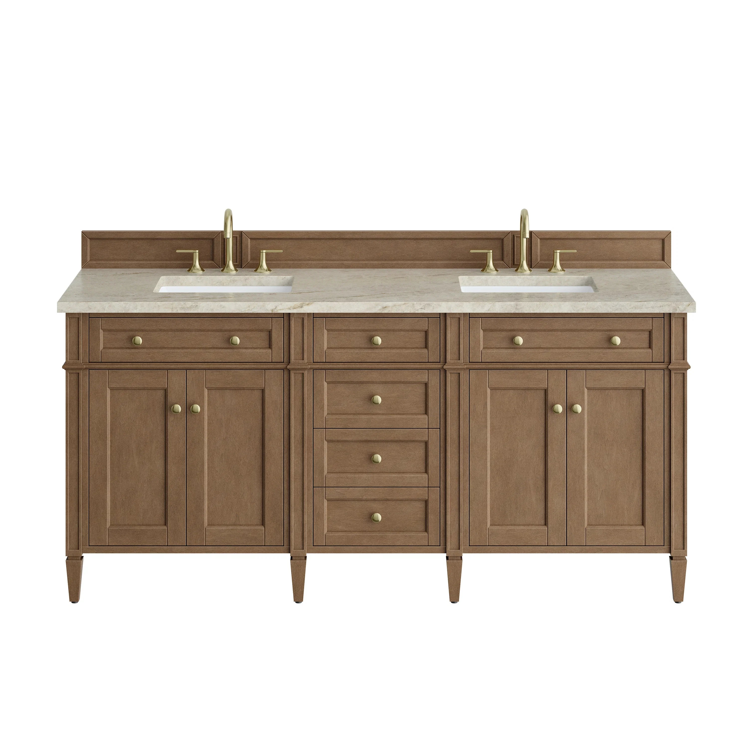 Brittany 72" Double Vanity, Pecan w/ 3 CM Tajnar Eclos Top