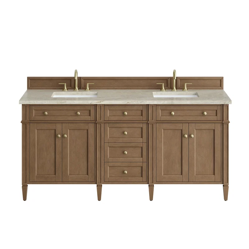 Brittany 72" Double Vanity, Pecan w/ 3 CM Tajnar Eclos Top