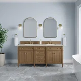 Brittany 72" Double Vanity, Pecan w/ 3 CM Tajnar Eclos Top