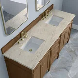 Brittany 72" Double Vanity, Pecan w/ 3 CM Tajnar Eclos Top