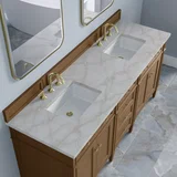 Brittany 72" Double Vanity, Pecan w/ 3 CM Victorian Silver Silestone Top