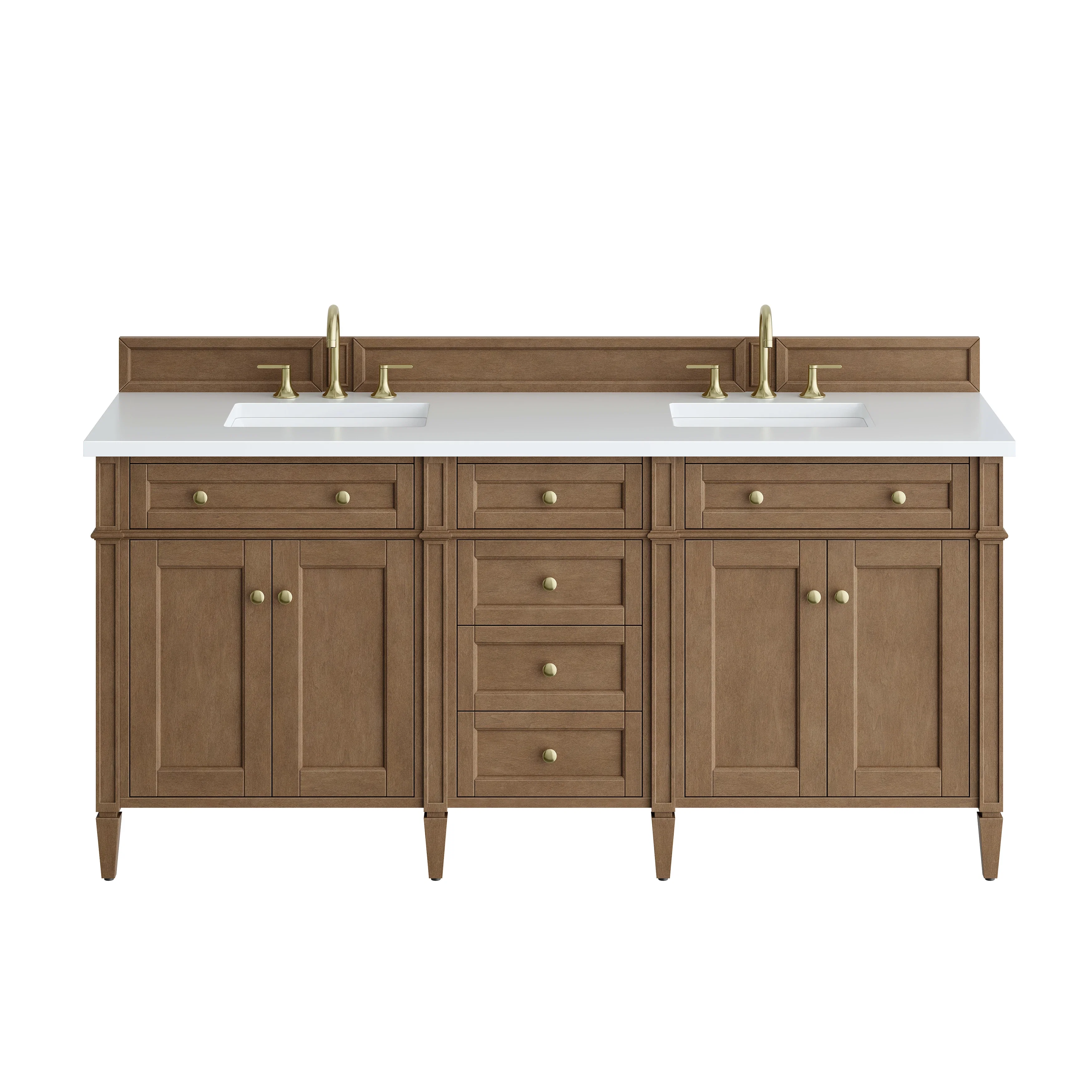 Brittany 72" Double Vanity, Pecan w/ 3 CM White Zeus Silestone Top