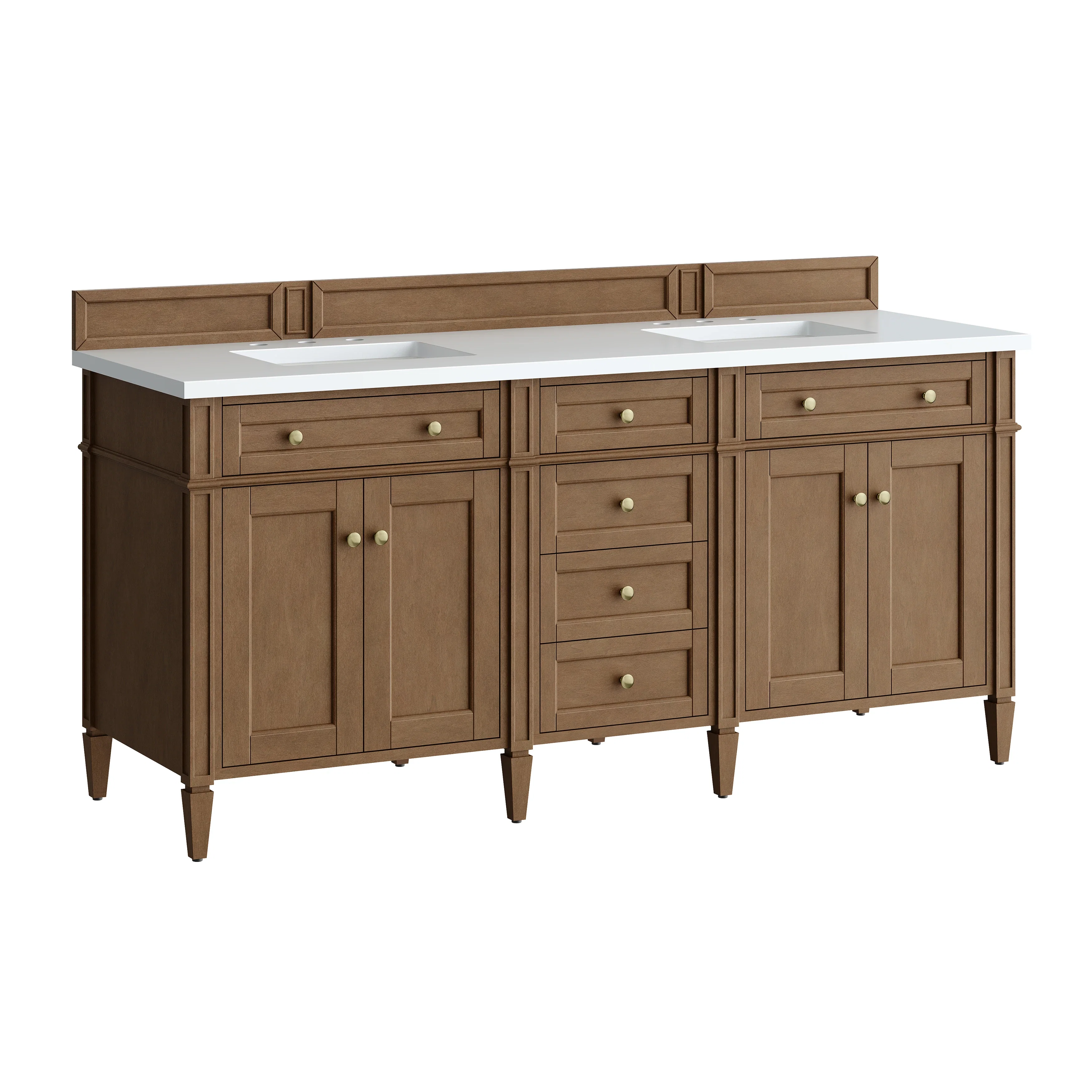 Brittany 72" Double Vanity, Pecan w/ 3 CM White Zeus Silestone Top