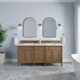 Brittany 72" Double Vanity, Pecan w/ 3 CM White Zeus Silestone Top