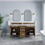 Brittany 72" Double Vanity, Pecan w/ 3 CM White Zeus Silestone Top