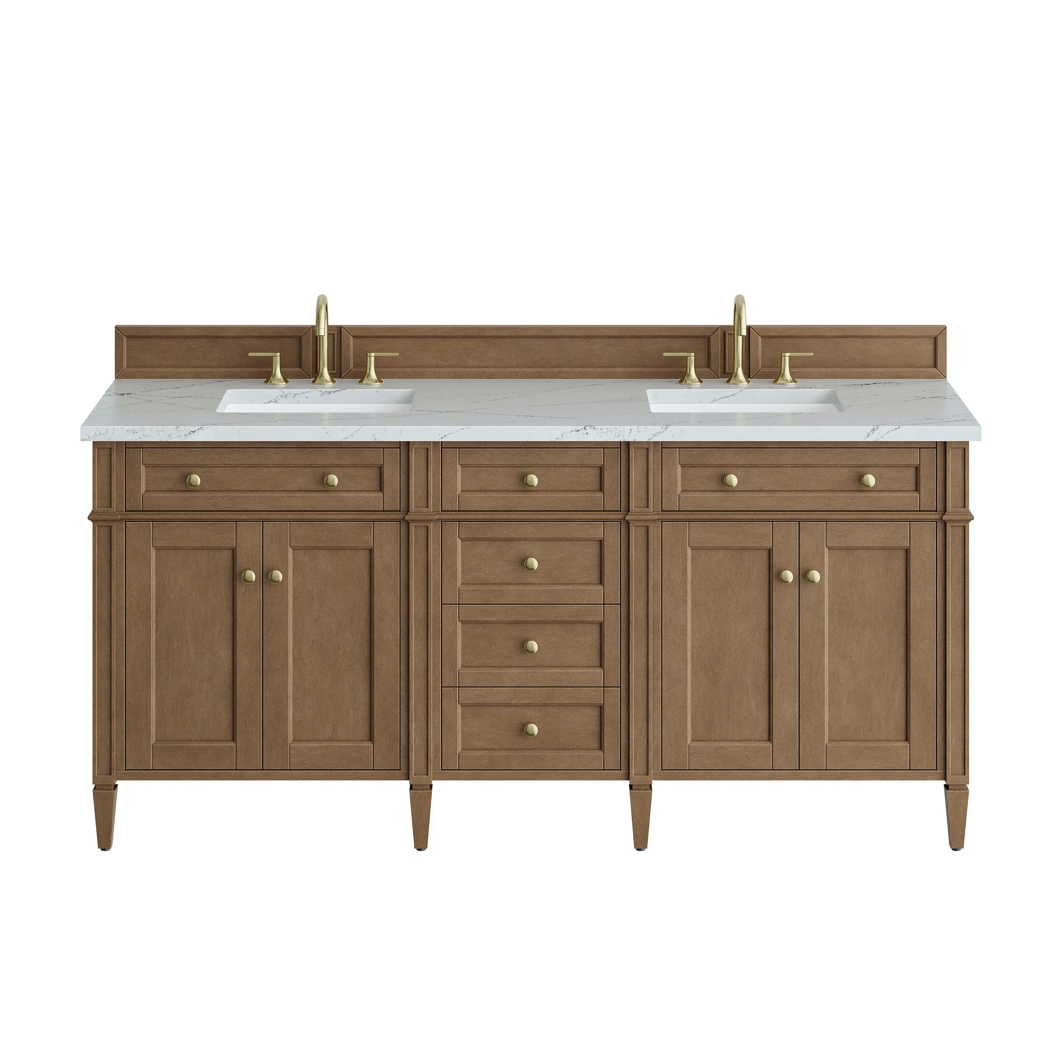 Brittany 72" Double Vanity, Pecan w/ 3 CM Ethereal Noctis Silestone Top w/FreePower Wireless Charger
