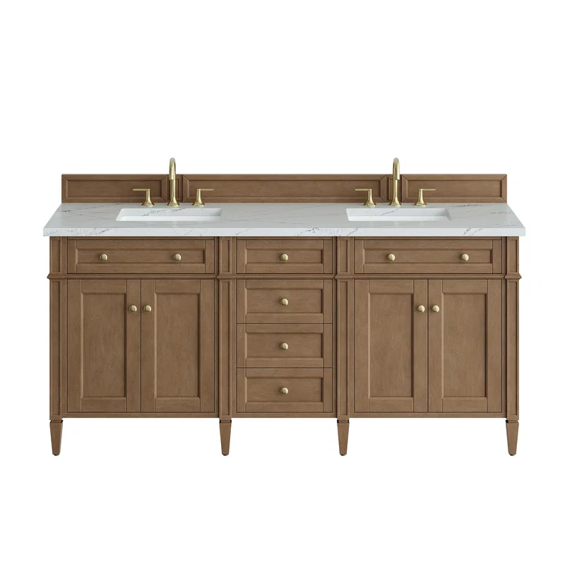 Brittany 72" Double Vanity, Pecan w/ 3 CM Ethereal Noctis Silestone Top w/FreePower Wireless Charger