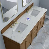 Brittany 72" Double Vanity, Pecan w/ 3 CM Ethereal Noctis Silestone Top w/FreePower Wireless Charger