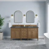 Brittany 72" Double Vanity, Pecan w/ 3 CM Parisien Bleu Silestone Top w/FreePower Wireless Charger