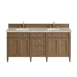 Brittany 72" Double Vanity, Pecan w/ 3 CM Tajnar Eclos Top w/FreePower Wireless Charger