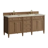 Brittany 72" Double Vanity, Pecan w/ 3 CM Tajnar Eclos Top w/FreePower Wireless Charger