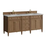 Brittany 72" Double Vanity, Pecan w/ 3 CM Victorian Silver Silestone Top w/FreePower Wireless Charger