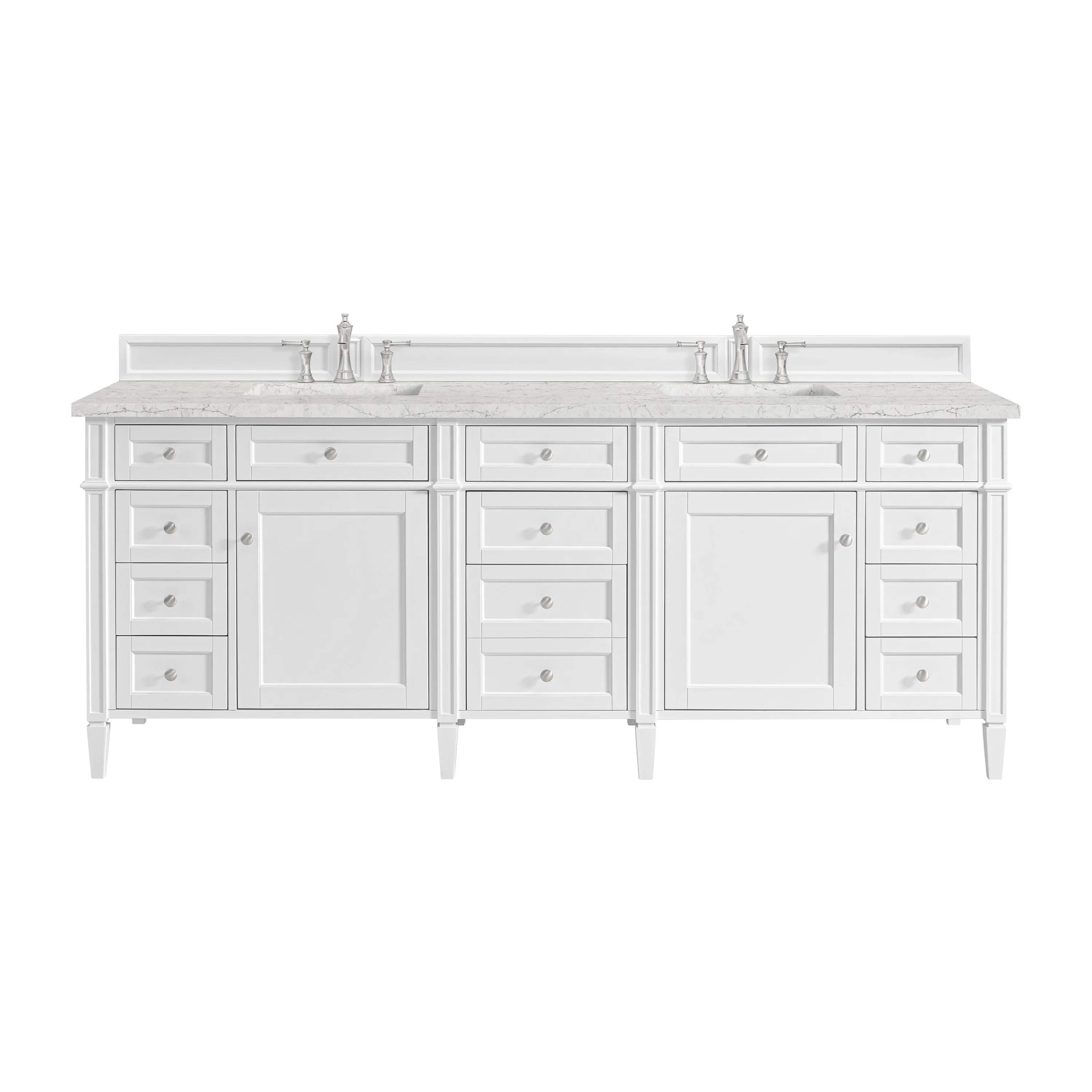 Brittany 84" Double Vanity, Bright White w/ 3 CM Eternal Jasmine Pearl Top