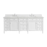 Brittany 84" Double Vanity, Bright White w/ 3 CM Eternal Jasmine Pearl Top
