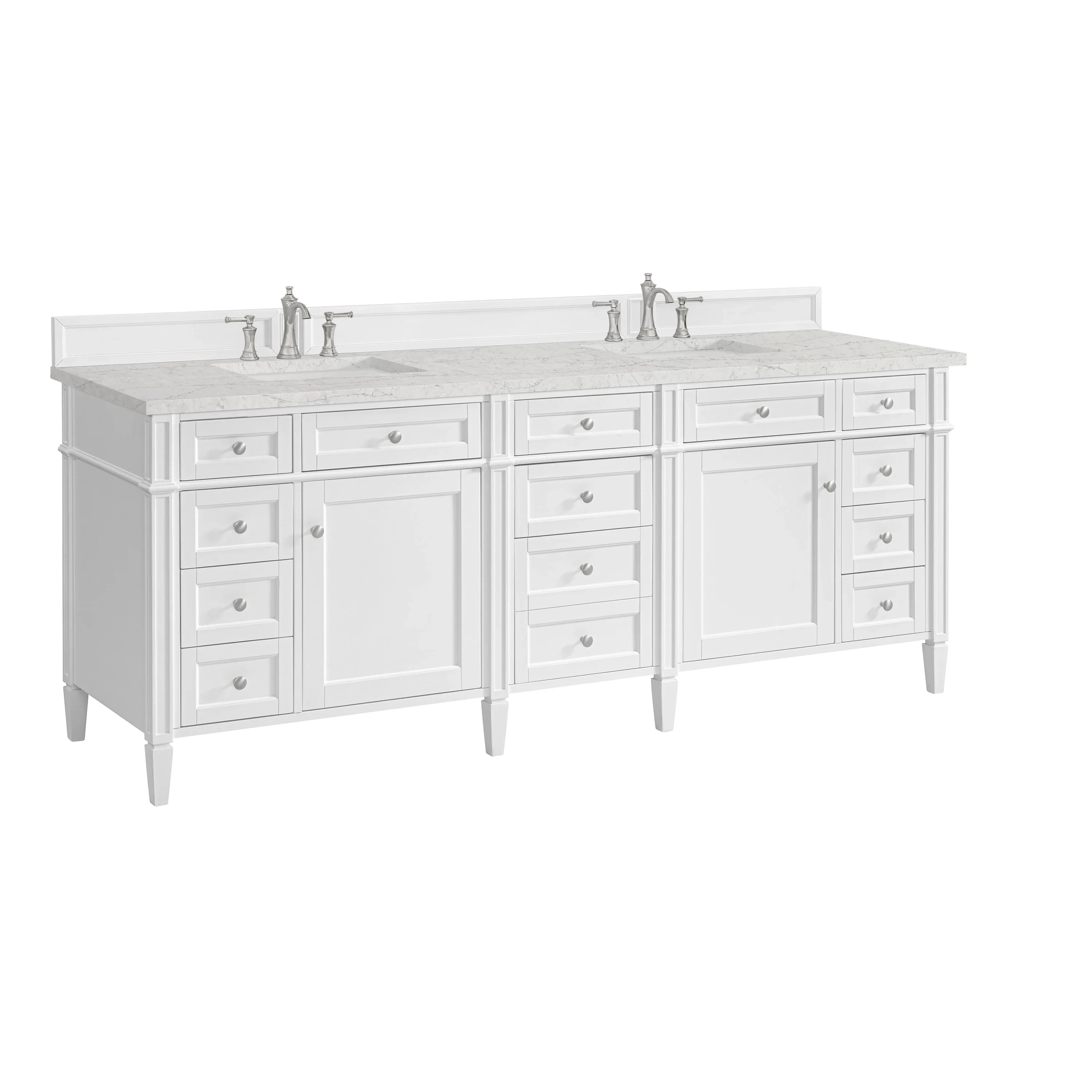 Brittany 84" Double Vanity, Bright White w/ 3 CM Eternal Jasmine Pearl Top