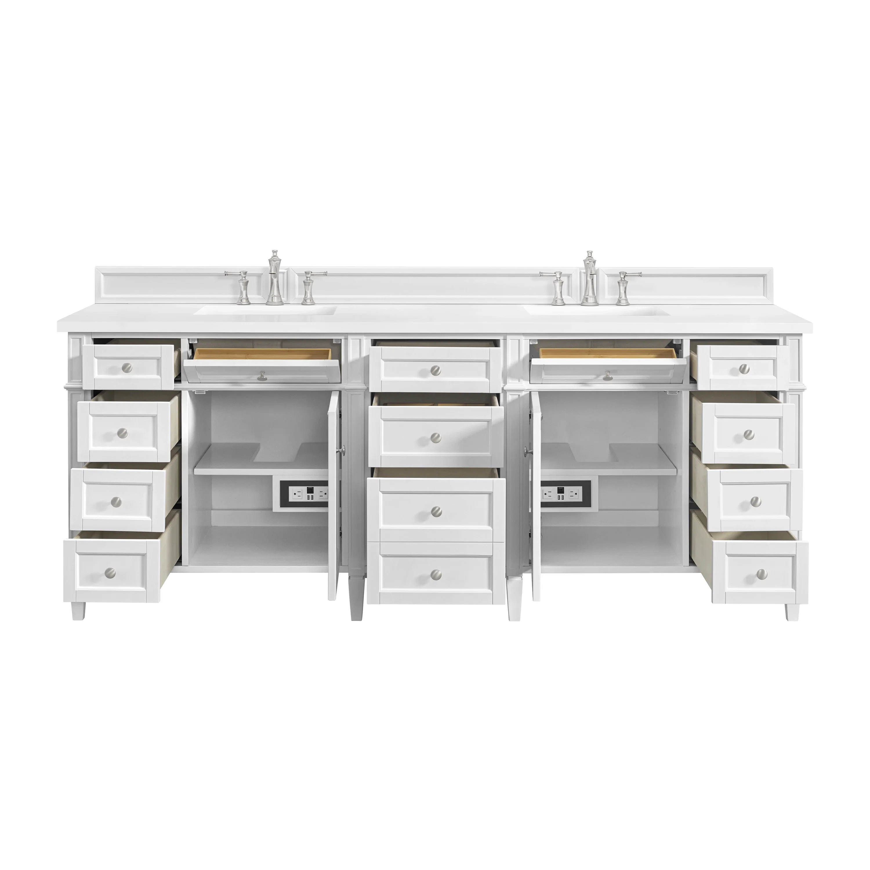 Brittany 84" Double Vanity, Bright White w/ 3 CM Eternal Jasmine Pearl Top
