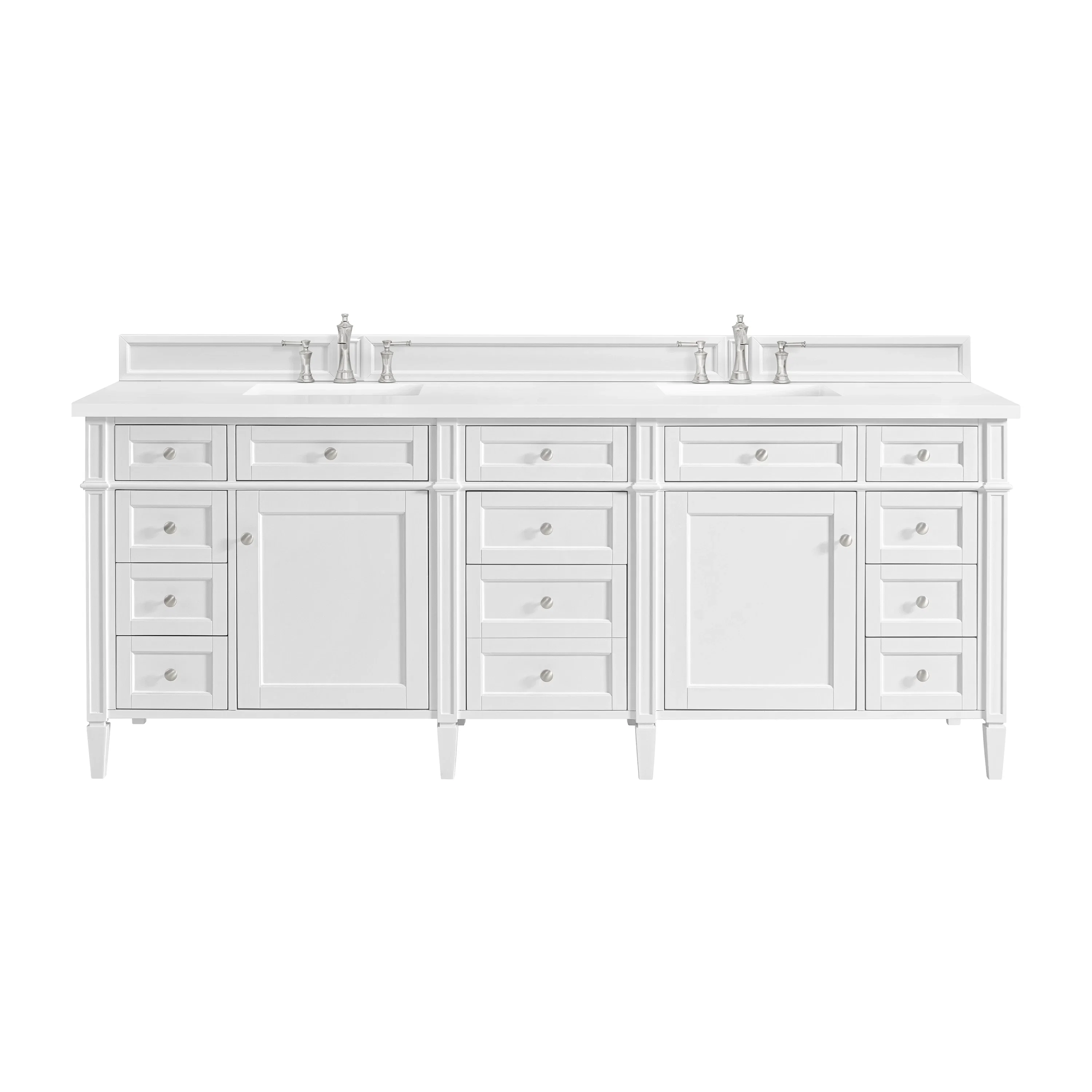 Brittany 84" Double Vanity, Bright White w/ 3 CM White Zeus Top
