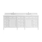 Brittany 84" Double Vanity, Bright White w/ 3 CM White Zeus Top