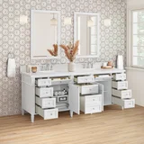 Brittany 84" Double Vanity, Bright White w/ 3 CM White Zeus Top
