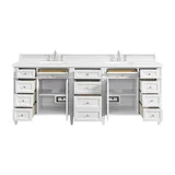 Brittany 84" Double Vanity, Bright White w/ 3 CM White Zeus Top