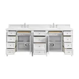 Brittany 84" Double Vanity, Bright White w/ 3 CM White Zeus Top