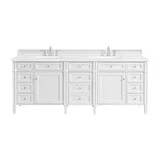 Brittany 84" Double Vanity, Bright White w/ 3 CM White Zeus Top