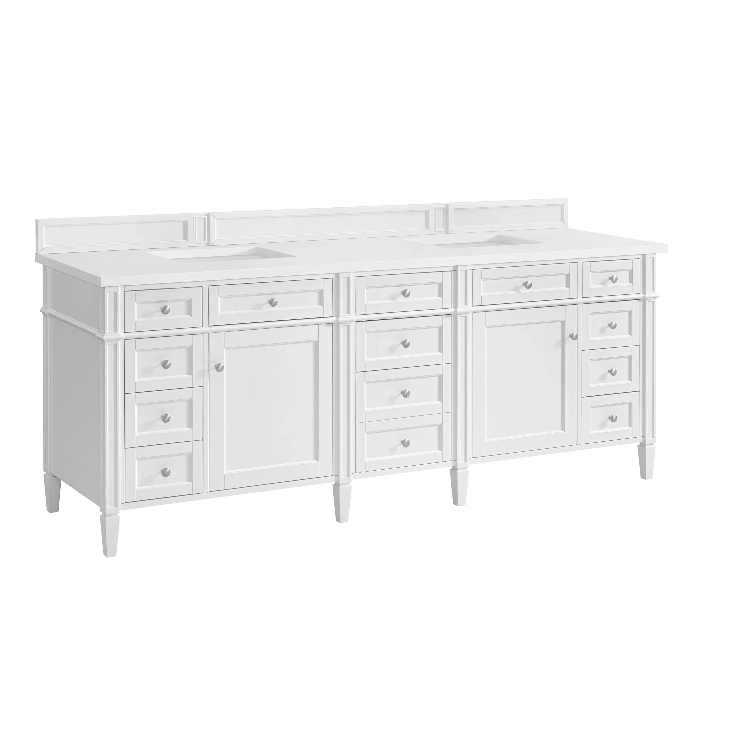 Brittany 84" Double Vanity, Bright White w/ 3 CM White Zeus Top